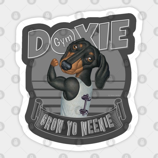 Fun Doxie in Doxie Gym to Grow Yo Weenie with silver trim Sticker by Danny Gordon Art